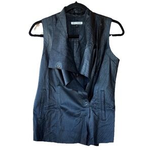 My Tribe Black Leather Waterfall Drape Vest XS Snap Front Pockets